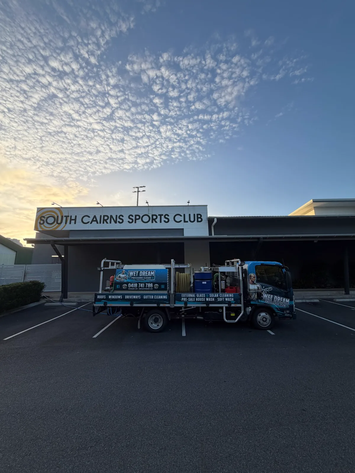 The Wet Dream Pressure Clean truck outside a Cairns commercial site